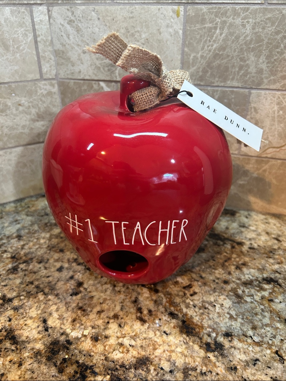 Rae Dunn by Magenta Red Ceramic Apple Teacher Birdhouse, 8” H, New